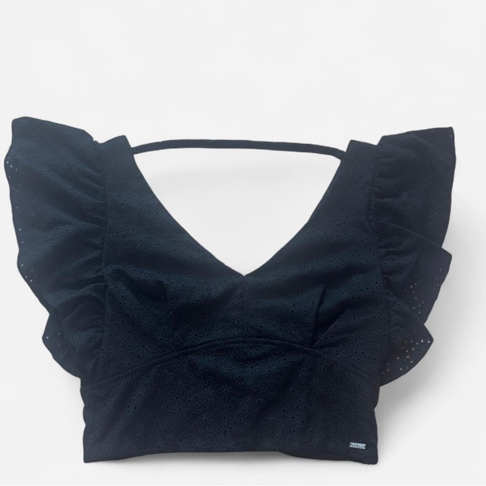 Guess Black Eyelet Ruffle Tank Top Size Small